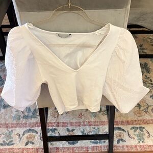 Zara White Textured V-Neck Blouse